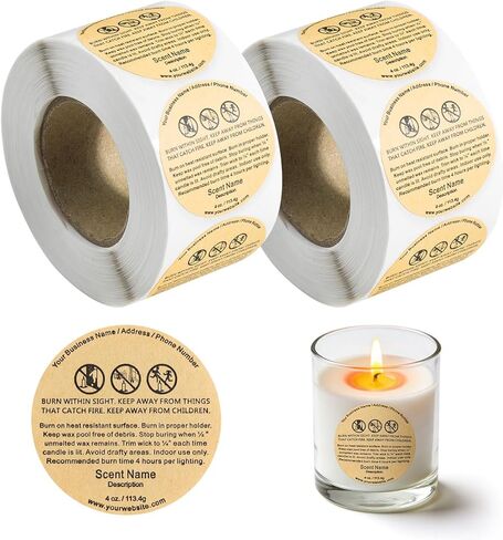 1000Pcs Brown Candle Warning Labels - 2 Rolls Kraft Paper Stickers, Essential Wax Melt Warning Labels and Candle Labels for Candle Making for Your Candle Making Supplies in Kuwait