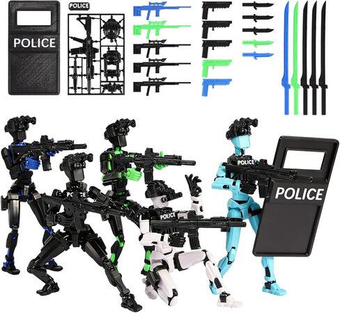 5 قطع دمية مطبوعة ثلاثية الأبعاد 13 درع شرطة مجموعة مجسمات T13 جبابرة 13 طابعة ثلاثية الأبعاد شخصيات روبوت متحركة تقاتل T13 مع مجموعة البنادق مجموعة بناء كاملة مجموعة نماذج قابلة للجمع in Kuwait