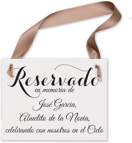Personalized Reserved In Loving Memory Custom Name Chair Sign for Weddings and Events - Paper Cardstock Banner for Seating Made with Your Color Choice of Ribbon and Font in Saudi Arabia