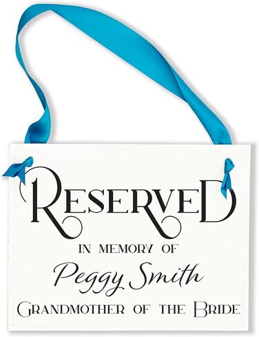 Personalized Reserved In Loving Memory Custom Name Chair Sign for Weddings and Events - Paper Cardstock Banner for Seating Made with Your Color Choice of Ribbon and Font in Saudi Arabia