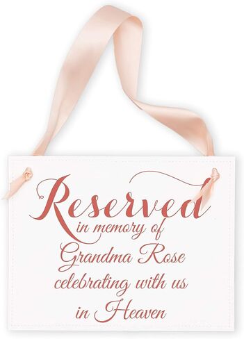 Personalized Reserved In Loving Memory Custom Name Chair Sign for Weddings and Events - Paper Cardstock Banner for Seating Made with Your Color Choice of Ribbon and Font in Saudi Arabia