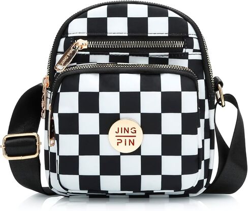 DOB SECHS Checkered Crossbody Bag for Women Nylon Cute Messenger Purse Hobo Bag Spacious Checkerboard Handbag Wallet Cross Body Belt Sling Bags for Travel with Ghost Pendent, Adjustable Strap, White in Saudi Arabia