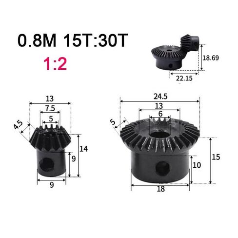 1 Set 1:2 Bevel Gear 0.8 Modulus 15 Teeth + 30 .8M 15T : 30T 90 Degree Drive Commutation Steel Gears in Saudi Arabia