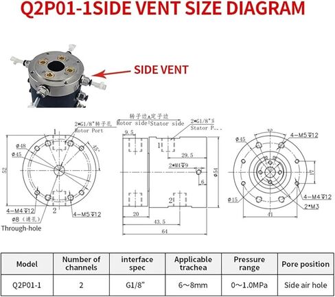 Q2P01-1 Through Hole 8mm Outer Diameter 54mm 2 Channel S1 Side Vent Slip Ring in Saudi Arabia