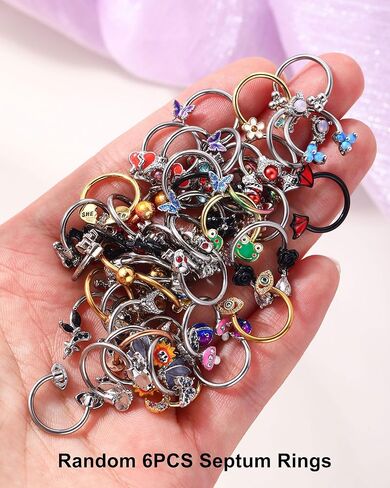 حلقات الحاجز 16G ، 6pcs الحاجز المجوهرات للنساء ، والفولاذ المقاوم للصدأ Daith Helix Tragus Jewelry ، حلقات أنف الحصان ، طوق in Saudi Arabia