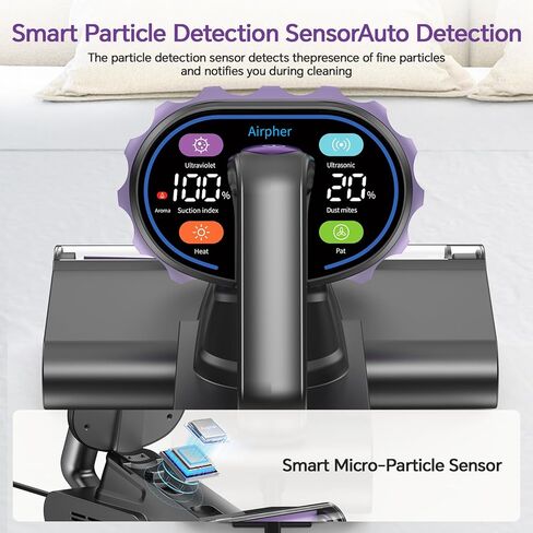 مكنسة كهربائية للمراتب، مكنسة كهربائية للسرير بقوة 18 كيلو باسكال مع ضوء 253.7 نانومتر للأشعة فوق البنفسجية، وحرارة 150 درجة فهرنهايت، وفلتر HEPA والموجات فوق الصوتية، مكانس محمولة متعددة الاستخدامات للسرير والأريكة والأريكة وأفكار هدايا الأطفال للنساء in Kuwait