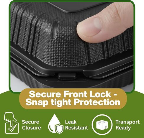 Front Lock MFPP Hinged Container, Black Vented 7" x 7" – 1 CompartmentClamshell Disposable Takeout Boxes, Durable Microwaveable To-Go Containers for Restaurant & Food Service, – 50 Pack in Saudi Arabia