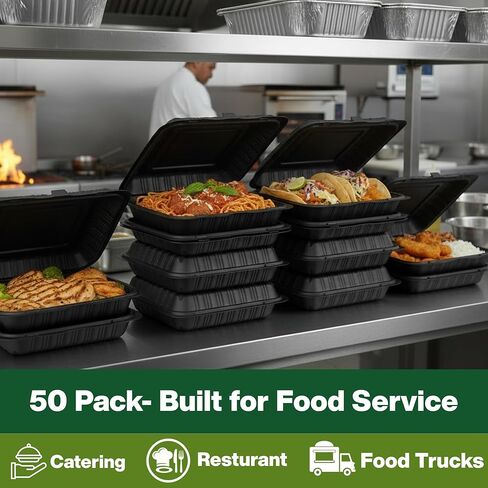 Front Lock MFPP Hinged Container, Black Vented 7" x 7" – 1 CompartmentClamshell Disposable Takeout Boxes, Durable Microwaveable To-Go Containers for Restaurant & Food Service, – 50 Pack in Saudi Arabia