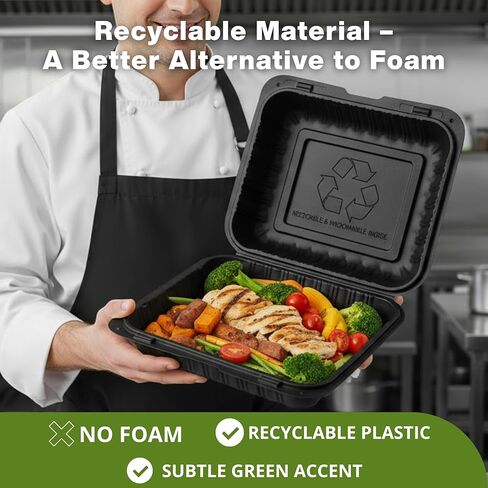 Front Lock MFPP Hinged Container, Black Vented 7" x 7" – 1 CompartmentClamshell Disposable Takeout Boxes, Durable Microwaveable To-Go Containers for Restaurant & Food Service, – 50 Pack in Saudi Arabia