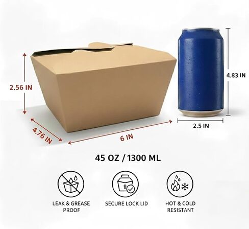 50 Pack 45 oz Take Out Food Containers, Leak & Grease Resistant Microwavable Freezer Safe, Kraft Cardboard Lunch To-Go Boxes, Disposables for Household Restaurant Office Party Picnic in Saudi Arabia