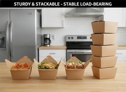 50 Pack 45 oz Take Out Food Containers, Leak & Grease Resistant Microwavable Freezer Safe, Kraft Cardboard Lunch To-Go Boxes, Disposables for Household Restaurant Office Party Picnic in Saudi Arabia