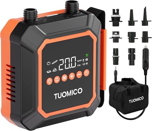 مضخة Tuomico Paddle Board الكهربائية بحد أقصى 20 رطل لكل بوصة مربعة، مضخة هواء عالية الضغط، إيقاف تلقائي، منفاخ محمول ومفرغ للقوارب المطاطية، قوارب الكاياك، الطائرات الورقية، عوامات السباحة، مرتبة 12 فولت تيار مستمر، قابس السيارة in Kuwait