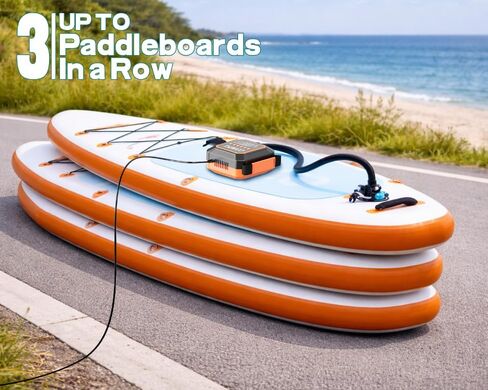 مضخة Tuomico Paddle Board الكهربائية بحد أقصى 20 رطل لكل بوصة مربعة، مضخة هواء عالية الضغط، إيقاف تلقائي، منفاخ محمول ومفرغ للقوارب المطاطية، قوارب الكاياك، الطائرات الورقية، عوامات السباحة، مرتبة 12 فولت تيار مستمر، قابس السيارة in Kuwait