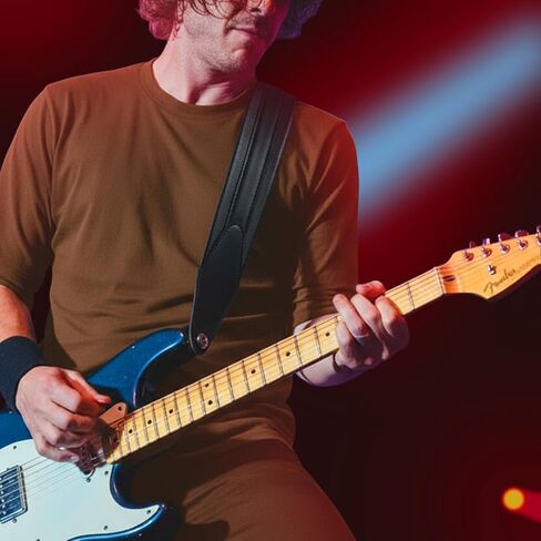 حزام جيتار جلدي من RAUYIVANY، بعرض 2.95 بوصة، وطول قابل للتعديل 53.94-59.06 بوصة، أسود، متوافق مع الجيتار الكهربائي والصوتي in Kuwait