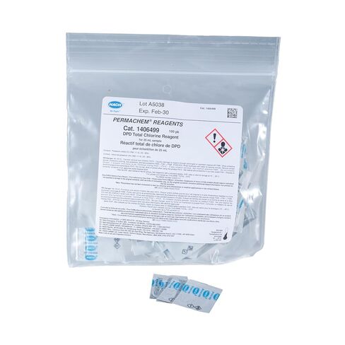Hach DPD Total Chlorine Reagent Powder Pillows, 25 mL, Pack of 100, Ranges LR: 0.02-2.00 mg/L ; MR: 0.05-4.00 mg/L ; HR: 0.1-10.0 mg/L Cl₂, USEPA Accepted Method 8167, Water Analysis, 1406499 in Saudi Arabia