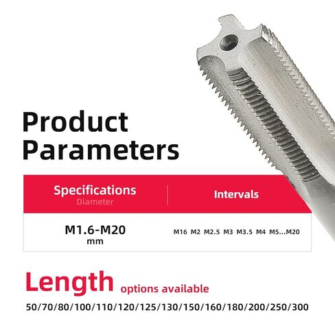 M9 × 1 × 130 مم صنبور خيط متري ممتد بفتحة مستقيمة طويلة جدًا، أبعاد التنصت على الخيط HSS، صنابير الماكينة أدوات إصلاح DRINYOUNG (M9×1×130) in Kuwait