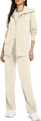 Women's 2 Piece Sweatsuit Sets Lounge Outfits Long Sleeve Double Zipper Sweatshirt Track Pants Casual Tracksuit in Saudi Arabia