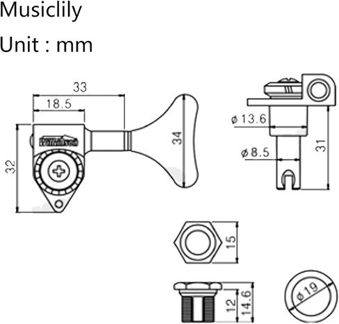 Wilkinson 2R2L 20:1 Ratio Bass Tuners Machine Heads Tuning Pegs Keys Set for Ibanez Style Electric Bass, Chrome in Saudi Arabia