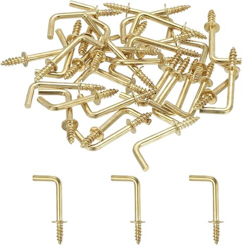 L-Shape Screw Hooks Brass Plated Steel 7 Shape Right Angle Medal Hooks, 1/2 Inch Fit for Hanging Home Workplace Office (30 Pcs, Gold) in Saudi Arabia