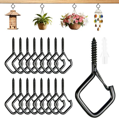 Heavy Duty Screw In Hooks with Safety Buckle, 2.2 IN Black Ceiling Hooks for Hanging Plants & Outdoor String Lights, Windproof Eye Hooks for Christmas Lights, Cups, Bird Feeders (Black, 34Pcs) in Saudi Arabia