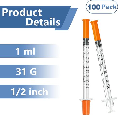 0.5cc/ml 30G 5/16" (8mm) Lab Liquid Measurement, Individually Wrapped, Box of 100 in Kuwait