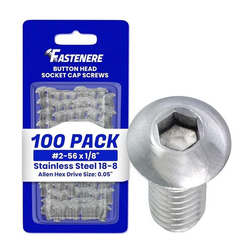 براغي غطاء مقبس رأس زر Fastenere - 2-56 × 1/8 بوصة (100 حزمة) من الفولاذ المقاوم للصدأ 18-8، خيط كامل، لمسة نهائية ساطعة، مقاومة للتآكل، خيط الآلة، سهلة التركيب مع محرك مقبس Allen in Saudi Arabia