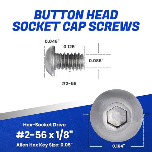 براغي غطاء مقبس رأس زر Fastenere - 2-56 × 1/8 بوصة (100 حزمة) من الفولاذ المقاوم للصدأ 18-8، خيط كامل، لمسة نهائية ساطعة، مقاومة للتآكل، خيط الآلة، سهلة التركيب مع محرك مقبس Allen in Saudi Arabia