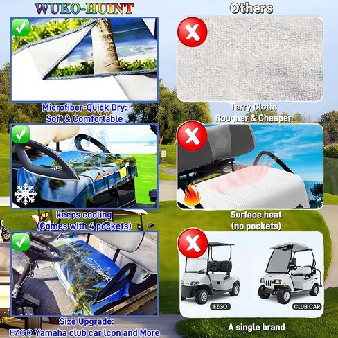أغطية مقاعد عربة الجولف - بطانية مقعد تبريد سريعة الجفاف مع 4 جيوب أمامية، فتحات مسند ذراع مرنة، تناسب EZGO Yamaha Club Car EPIC، شخصين من الألياف الدقيقة من الجلد السويدي، ممتصة للعرق، طوال المواسم in Kuwait