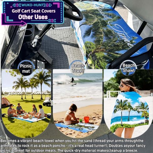 أغطية مقاعد عربة الجولف - بطانية مقعد تبريد سريعة الجفاف مع 4 جيوب أمامية، فتحات مسند ذراع مرنة، تناسب EZGO Yamaha Club Car EPIC، شخصين من الألياف الدقيقة من الجلد السويدي، ممتصة للعرق، طوال المواسم in Kuwait