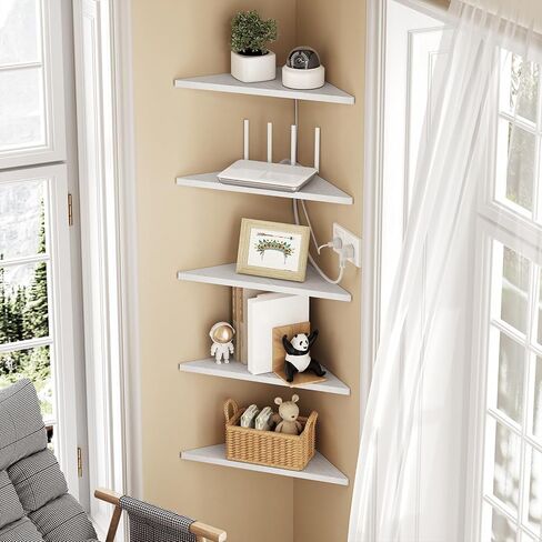 Love-Kankei رف رف جدار مثبتة من 5 أرفف عائمة للتخزين ، ورفوف الجدران المعلقة من الخشب الريفي لغرفة النوم غرفة المعيشة مع عرض أبيض in Kuwait