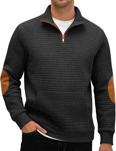 Mens Sweatshirt Casual Stand Collar Quarter Zip Pullover Fall Waffle Sweaters Long Sleeve with Pockets in Saudi Arabia