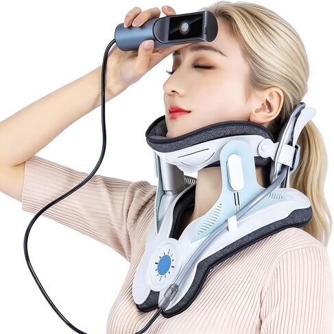 جهاز جر الرقبة لتخفيف الألم، جهاز جر عنق الرحم مع مضخة هواء كهربائية، ممتد للرقبة قابل للتعديل للاستخدام المنزلي، خفيف الوزن ومحمول لدعم الرقبة للرجال والنساء (أزرق) in Kuwait