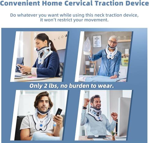 جهاز جر الرقبة لتخفيف الألم، جهاز جر عنق الرحم مع مضخة هواء كهربائية، ممتد للرقبة قابل للتعديل للاستخدام المنزلي، خفيف الوزن ومحمول لدعم الرقبة للرجال والنساء (أزرق) in Kuwait