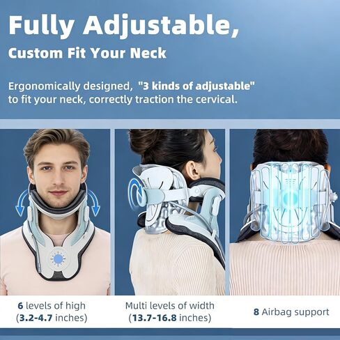 جهاز جر الرقبة لتخفيف الألم، جهاز جر عنق الرحم مع مضخة هواء كهربائية، ممتد للرقبة قابل للتعديل للاستخدام المنزلي، خفيف الوزن ومحمول لدعم الرقبة للرجال والنساء (أزرق) in Kuwait