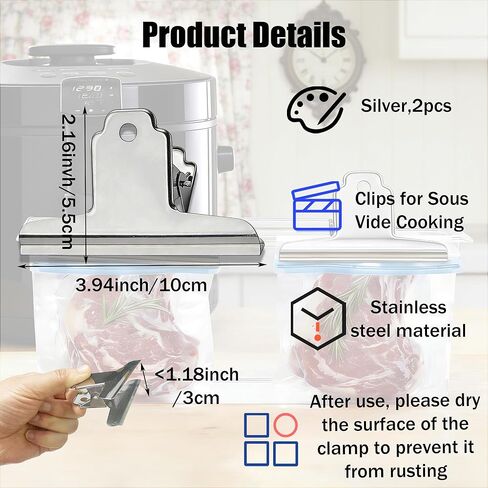 Sous Vide Accessories Clips for Immersion Circulator -Sous Vide Cooking Clips for Keeping Bags Submerged and Prevent Floating Compatible with All Kinds of Sous Vide Containers 2pcs in Kuwait