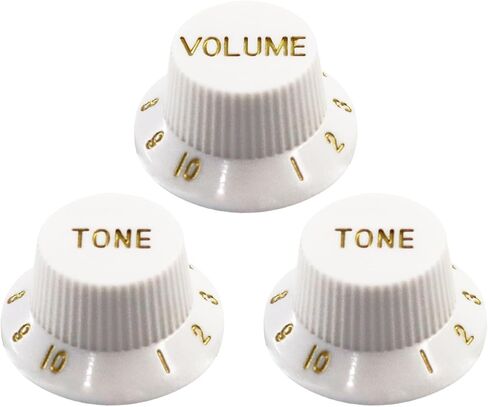 Guitar Knob Set,1 Volume & 2 Tone Knobs,Fits Fender Strat Style Electric Guitars, Compatible with 18 Spline Potentiometer Shafts,White with Golden Scale in Saudi Arabia
