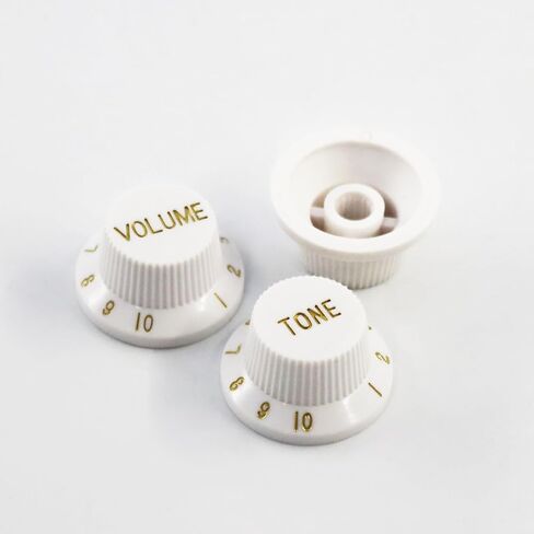 Guitar Knob Set,1 Volume & 2 Tone Knobs,Fits Fender Strat Style Electric Guitars, Compatible with 18 Spline Potentiometer Shafts,White with Golden Scale in Saudi Arabia