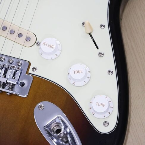 Guitar Knob Set,1 Volume & 2 Tone Knobs,Fits Fender Strat Style Electric Guitars, Compatible with 18 Spline Potentiometer Shafts,White with Golden Scale in Saudi Arabia