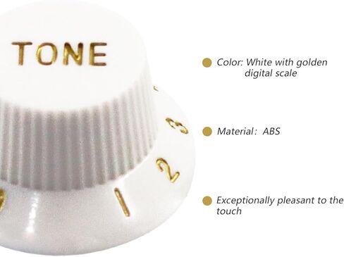Guitar Knob Set,1 Volume & 2 Tone Knobs,Fits Fender Strat Style Electric Guitars, Compatible with 18 Spline Potentiometer Shafts,White with Golden Scale in Saudi Arabia