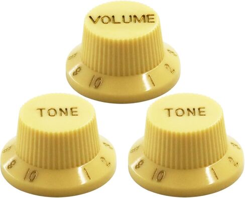 Guitar Knob Set,1 Volume & 2 Tone Knobs,Fits Fender Strat Style Electric Guitars, Compatible with 18 Spline Potentiometer Shafts,White with Golden Scale in Saudi Arabia
