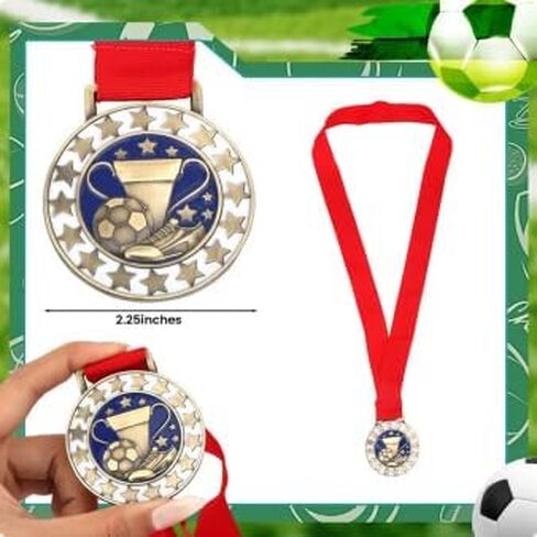 12 Pcs Soccer Medals with 12 Pcs Sports Bracelets Achievement Award Certificates Soccer Awards with Red White Blue Striped Ribbon for Sports Competitions Celebration Gift Trophy Prize in Saudi Arabia