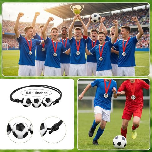 12 Pcs Soccer Medals with 12 Pcs Sports Bracelets Achievement Award Certificates Soccer Awards with Red White Blue Striped Ribbon for Sports Competitions Celebration Gift Trophy Prize in Saudi Arabia