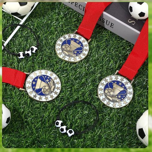 12 Pcs Soccer Medals with 12 Pcs Sports Bracelets Achievement Award Certificates Soccer Awards with Red White Blue Striped Ribbon for Sports Competitions Celebration Gift Trophy Prize in Saudi Arabia