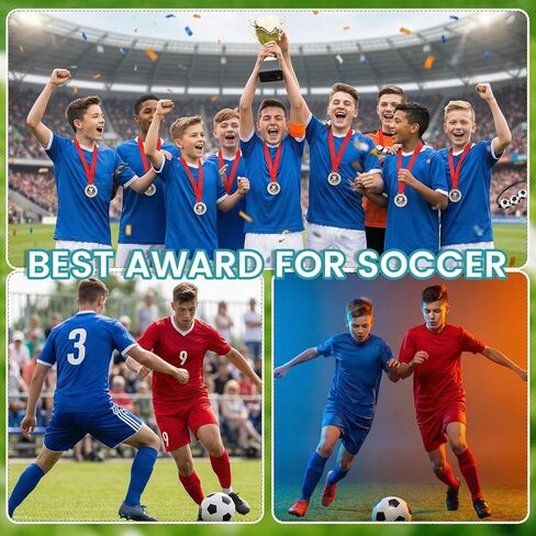 12 Pcs Soccer Medals with 12 Pcs Sports Bracelets Achievement Award Certificates Soccer Awards with Red White Blue Striped Ribbon for Sports Competitions Celebration Gift Trophy Prize in Saudi Arabia