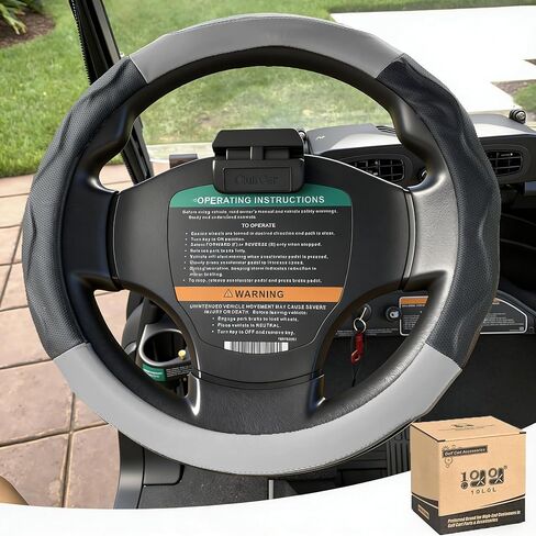 غطاء عجلة القيادة 10L0L لعربة الجولف مقاس 14 بوصة لموديلات Club Car DS Precedent وYamaha، مواد جلدية مطاطية قابلة للتنفس، مظهر جميل وملمس جيد (أسود + رمادي) in Saudi Arabia
