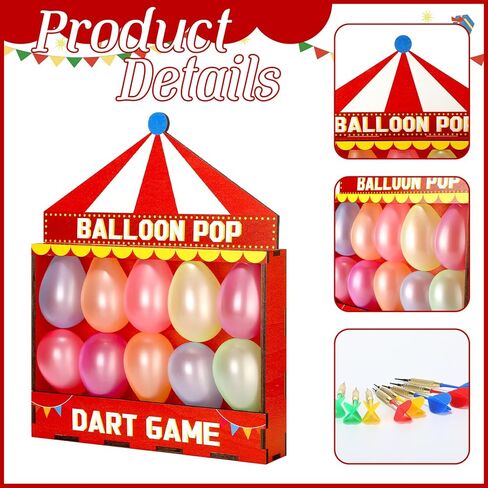 مجموعة ألعاب Seenelling Balloon Dart Carnival صندوق خشبي بطابع الكرنفال مع 500 بالون 8 نقاط لاصقة ملونة لألعاب السهام وحفلات أعياد الميلاد في الفناء الخلفي للحديقة مقاس 16.5 بوصة × 12.5 بوصة × 4.5 بوصة in Saudi Arabia