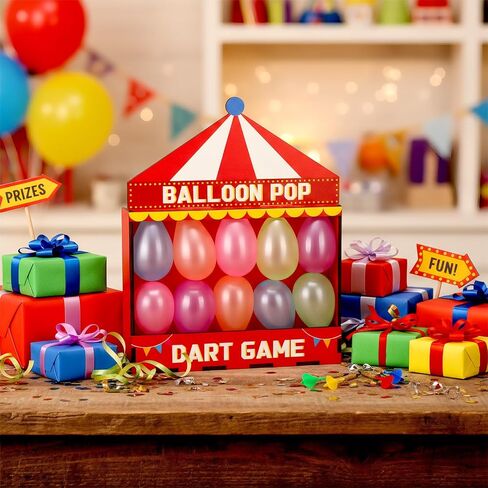 مجموعة ألعاب Seenelling Balloon Dart Carnival صندوق خشبي بطابع الكرنفال مع 500 بالون 8 نقاط لاصقة ملونة لألعاب السهام وحفلات أعياد الميلاد في الفناء الخلفي للحديقة مقاس 16.5 بوصة × 12.5 بوصة × 4.5 بوصة in Saudi Arabia