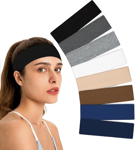 Headbands for Women 8-Pack Vibrant Yoga & Sports Sweat Headbands - Cotton Stretchy Non-Slip Hair Bands in Kuwait