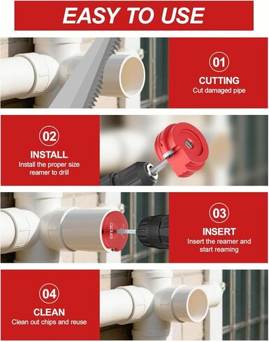 طقم مخرطة أنابيب PVC مكون من 9 قطع، موفر تركيب PVC مع مثقاب 1/2 بوصة - 1/2 بوصة، 3/4 بوصة، 1 بوصة، 1-1/4 بوصة، 1-1/2 بوصة، 2 بوصة، 2.5 بوصة، 3 بوصة، 4 بوصة حافظة تركيب المقبس الداخلي لـ SCH40، CPVC، ABS. in Kuwait