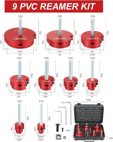 طقم مخرطة أنابيب PVC مكون من 9 قطع، موفر تركيب PVC مع مثقاب 1/2 بوصة - 1/2 بوصة، 3/4 بوصة، 1 بوصة، 1-1/4 بوصة، 1-1/2 بوصة، 2 بوصة، 2.5 بوصة، 3 بوصة، 4 بوصة حافظة تركيب المقبس الداخلي لـ SCH40، CPVC، ABS. in Kuwait